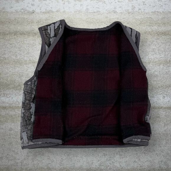 Vintage Rebark Camo Vest Plaid Lined Full Zip Tree Bark 90s - Picture 2 of 4